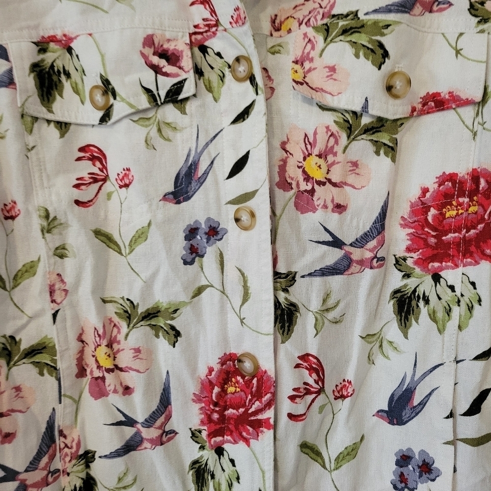 Tahari Women's Plus Size White Floral Linen Blend Shirt Jacket. Size 1X Coastal - Picture 5 of 13